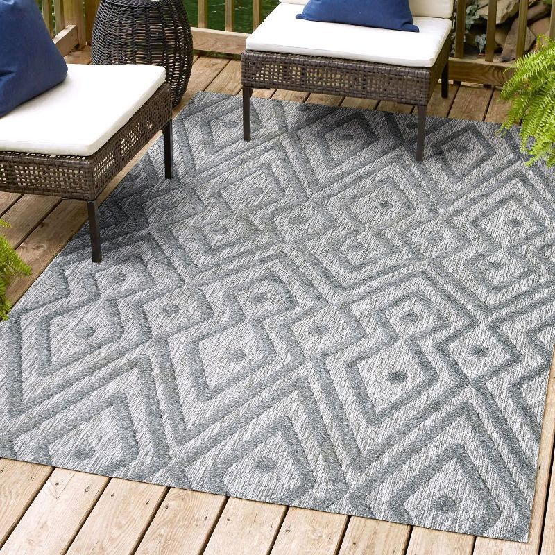 Modern Vintage Moroccan Diamond 8' x 10' Dark Gray Indoor/Outdoor Rug