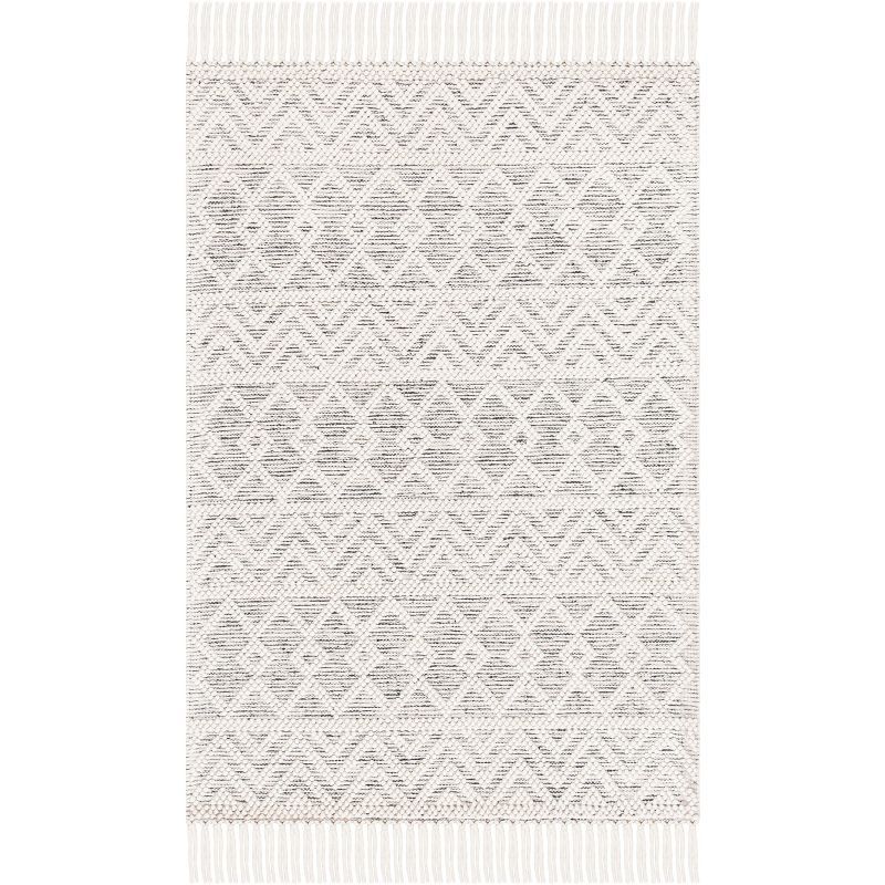 Ivory and Black Handmade Wool Geometric Area Rug, 3' x 5'