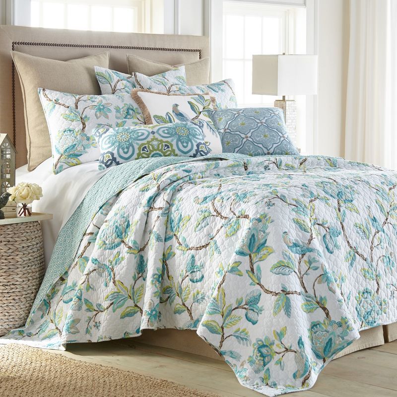 Twin Blue Cotton Reversible Quilt Set