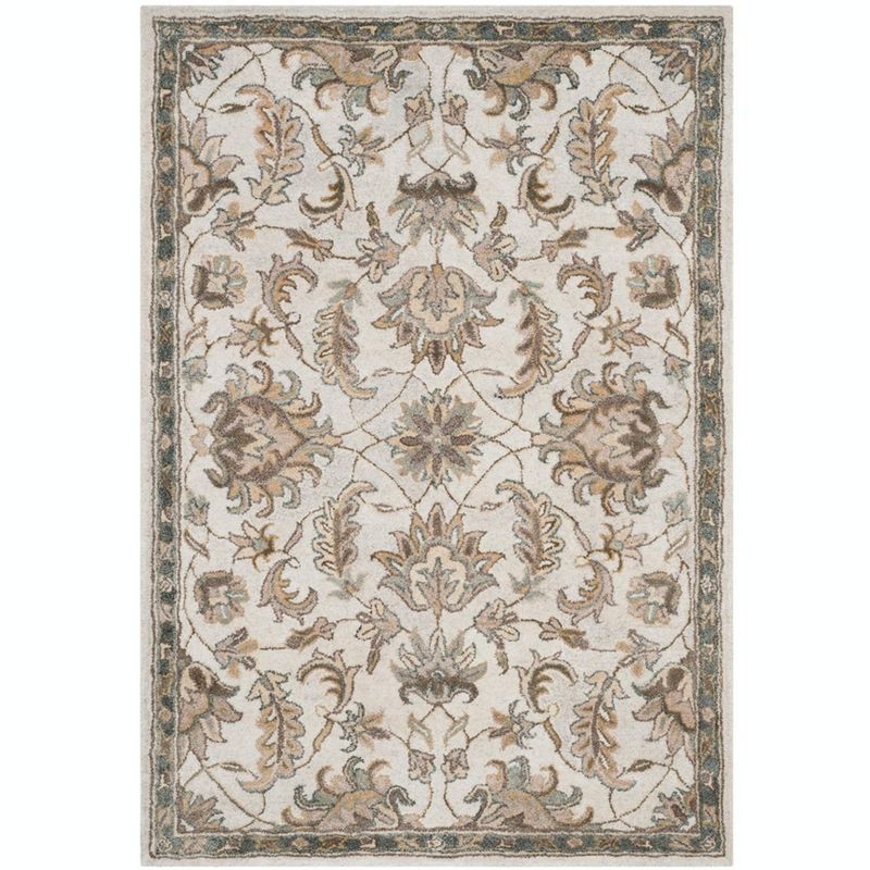 Ivory and Light Grey Floral Hand-Tufted Wool 4' x 6' Area Rug