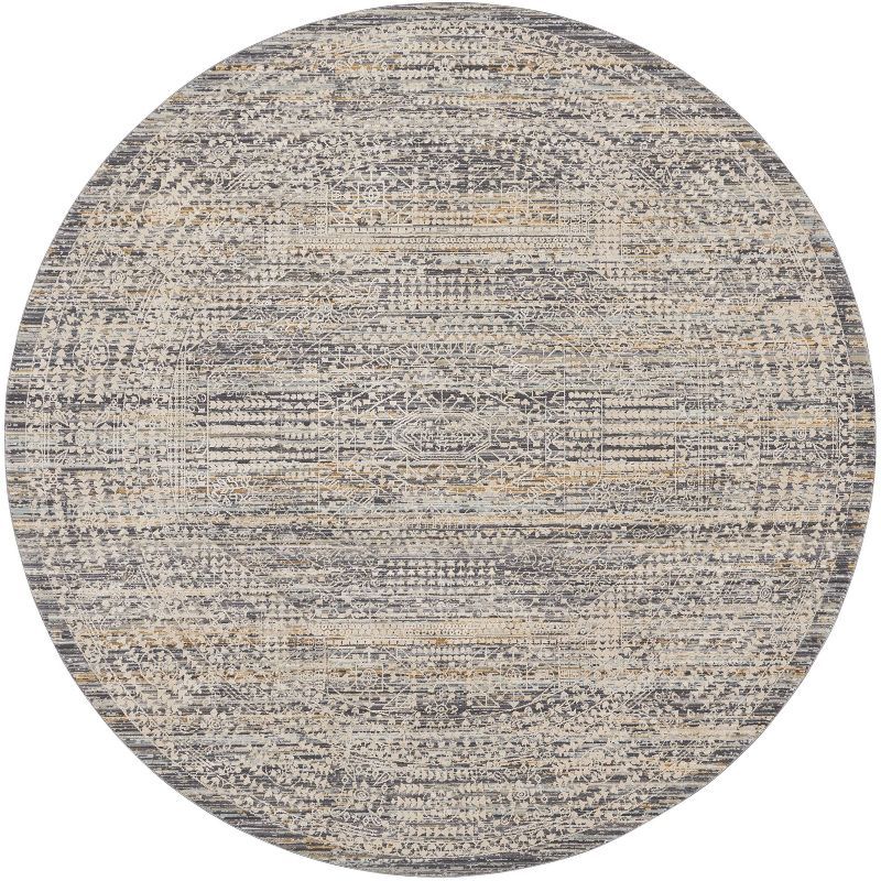 Nyle Ivory Slate Round Boho Vintage Area Rug