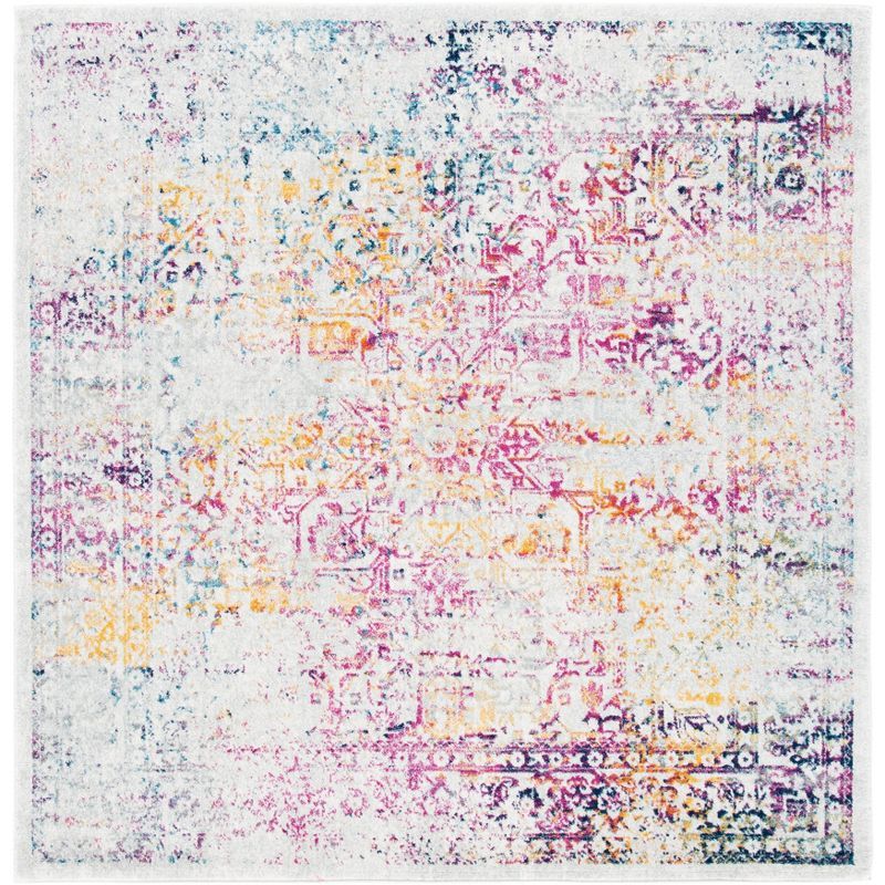 Ivory and Fuchsia Square Synthetic Hand-knotted Area Rug