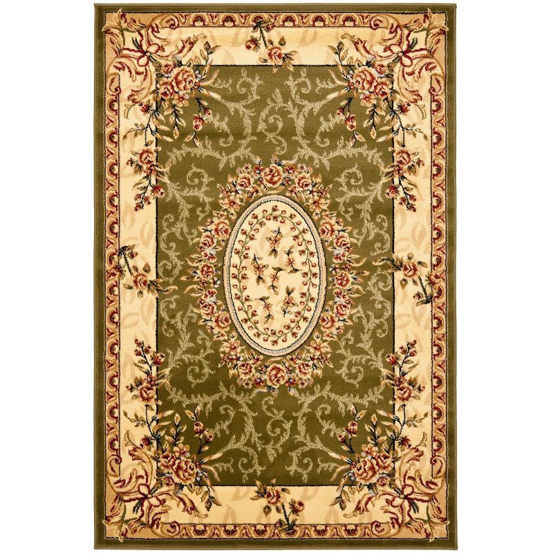 Ivory and Sage Rectangular Synthetic Hand-knotted Area Rug, 4' x 6'