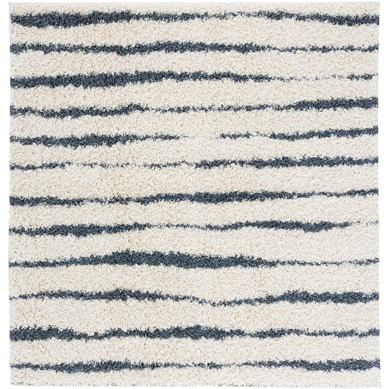 Ivory and Dark Grey Square Shag Area Rug