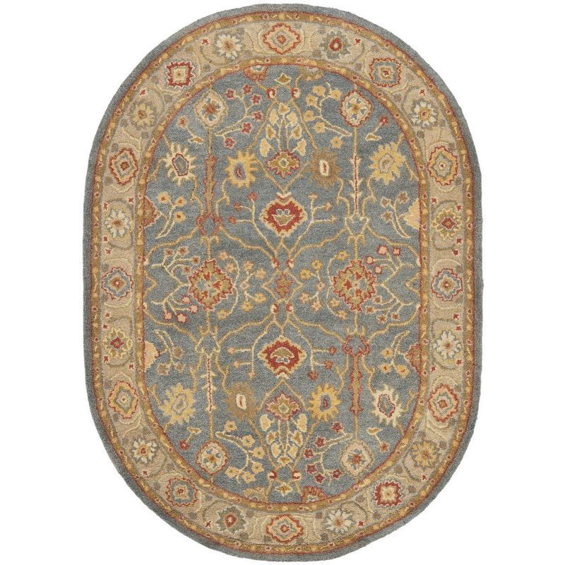 Antiquity Blue and Ivory Oval Wool Area Rug