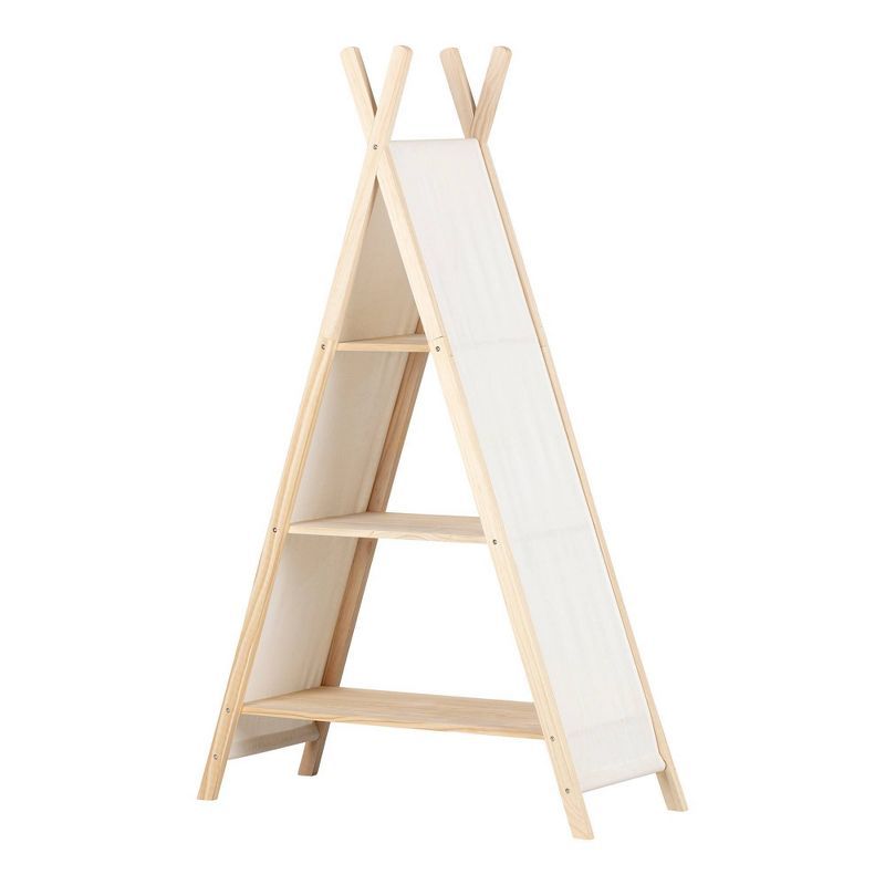 59.25" Natural Pine and White Cotton Teepee Shelving Unit