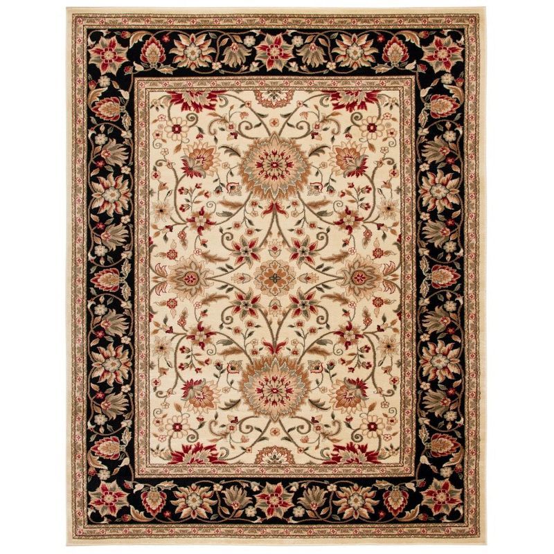 Ivory and Black Floral Rectangular Synthetic Area Rug, 8' x 11'