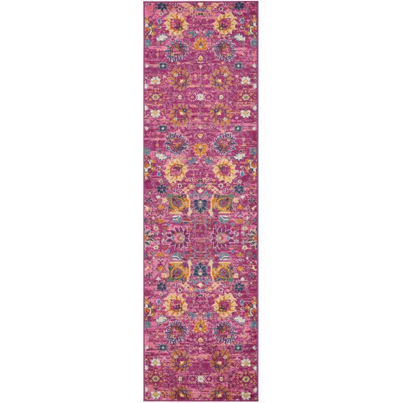 Fuchsia Floral Synthetic Runner Rug with Latex Backing