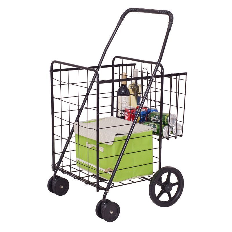 Black Metal Folding Shopping Cart with Swivel Wheels