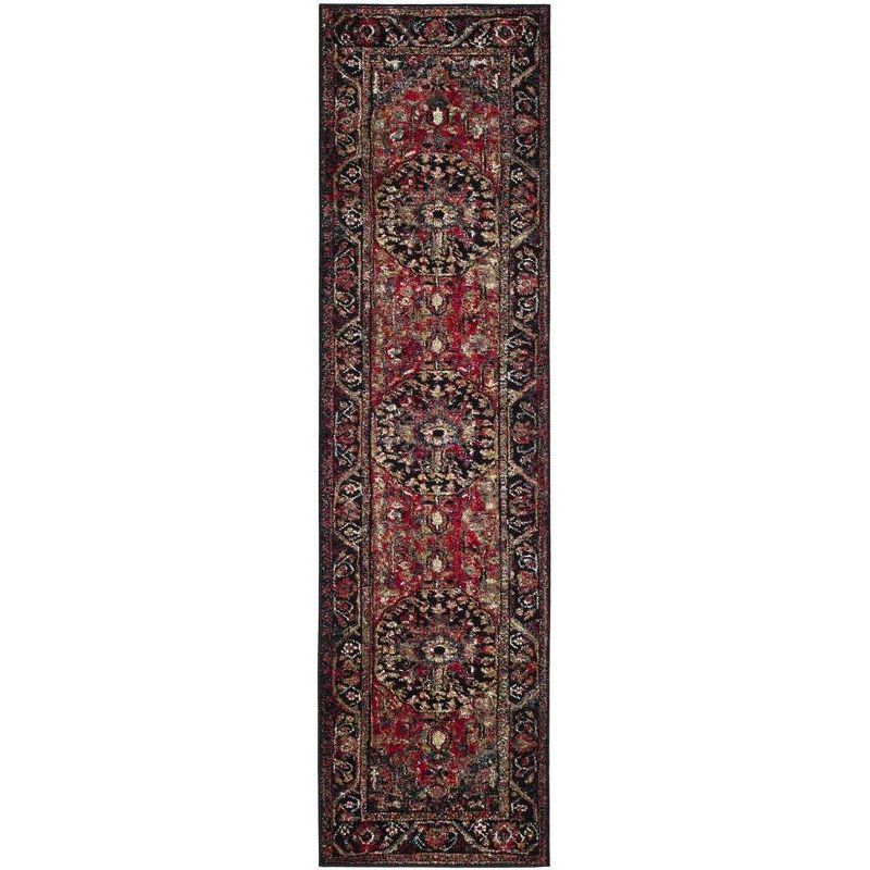 Vintage Red and Multi Synthetic Medallion Runner Rug, 2'3" x 10'