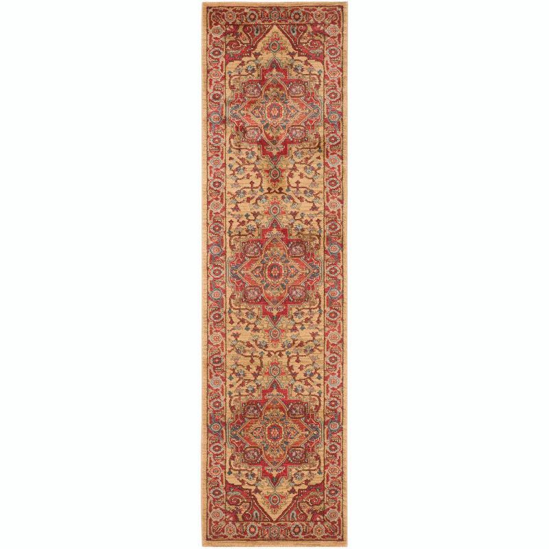 Red and Beige Synthetic 14 ft. Runner Rug