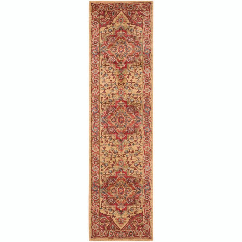 Elegant Red & Natural Synthetic 2'2" x 12' Hand-Knotted Runner Rug