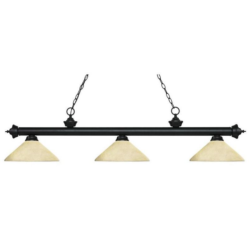 Matte Black and Copper 3-Light Chandelier with Golden Glass Shades