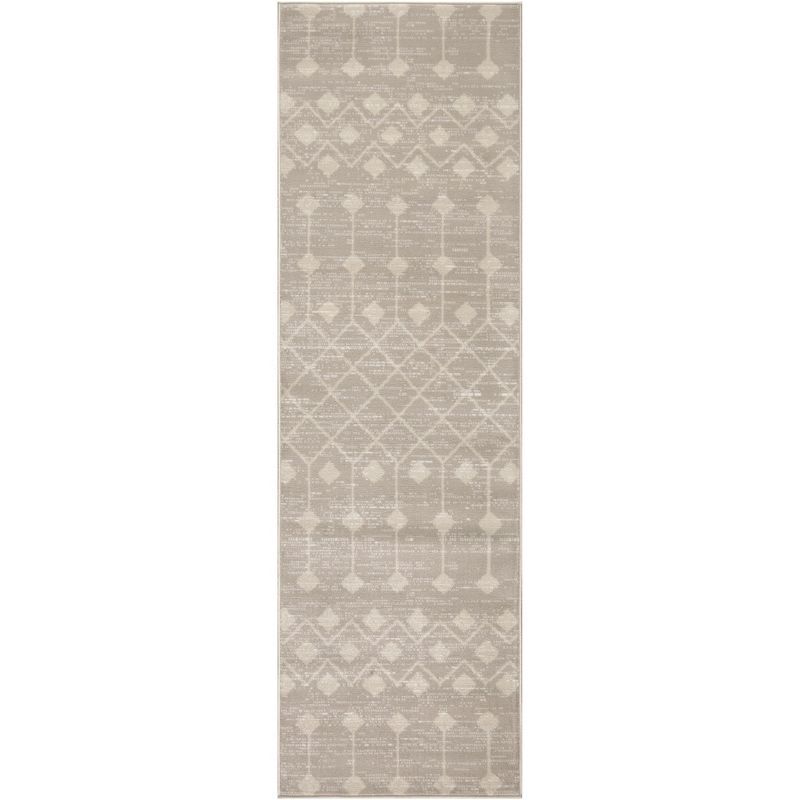 Beige Geometric Power-Loomed Runner Rug with Latex Backing