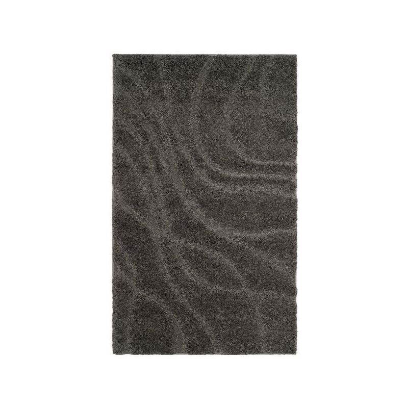 Abstract Gray Shag 4' x 6' Synthetic Rectangular Rug