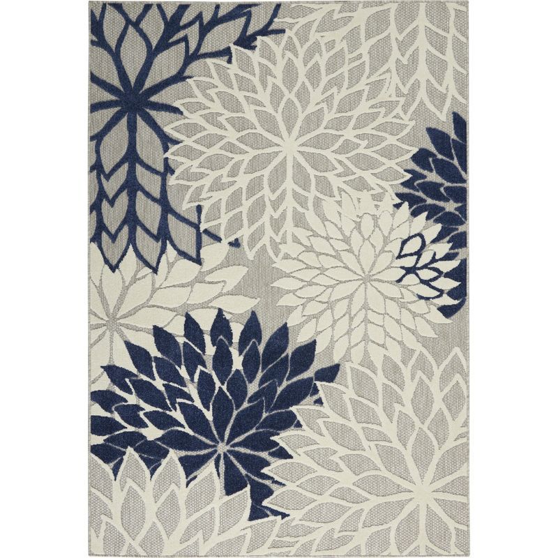 Ivory & Navy Floral Bliss 6' x 9' Synthetic Outdoor Rug