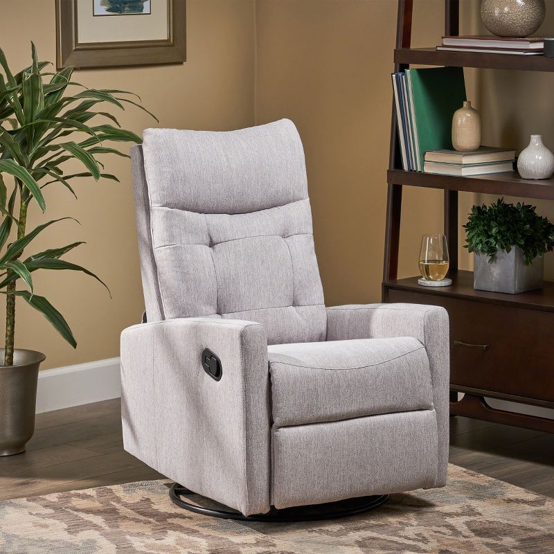 Light Gray and Black Swivel Wood Recliner Chair