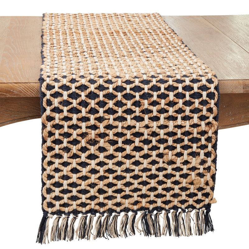 Natural Jute Rope Table Runner with Navy Accents