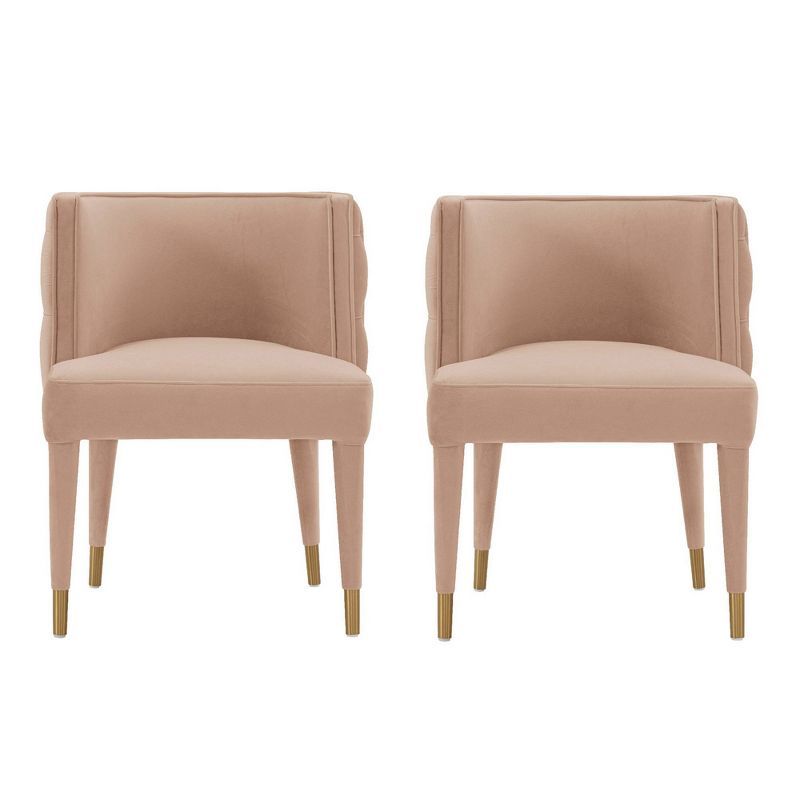 Set of 2 Nude Velvet Upholstered Elm Dining Chairs