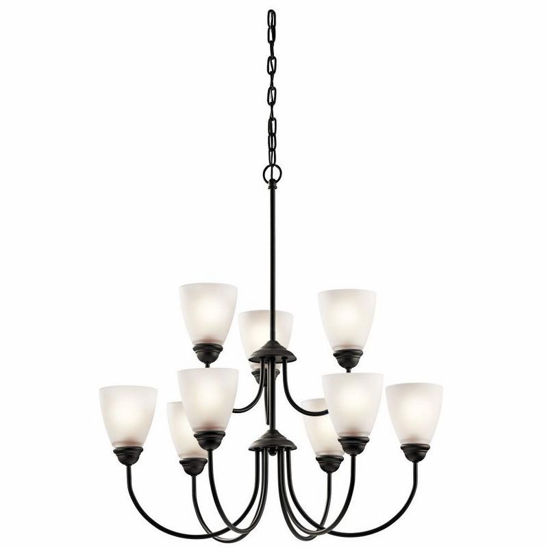 Olde Bronze Mini 9-Light Chandelier with Satin Etched Glass