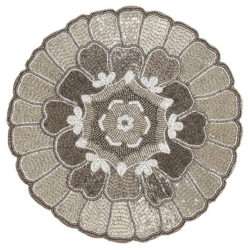 Silver Floral Design Round Beaded Placemats Set of 4