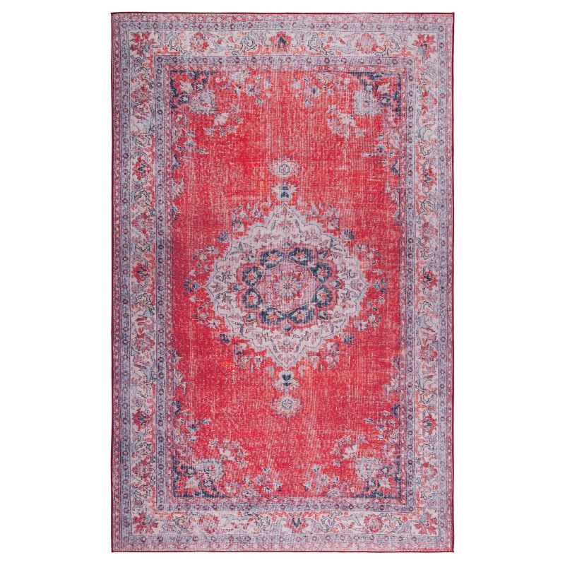 Elegant Red and Beige 9' x 12' Synthetic Persian Medallion Rug