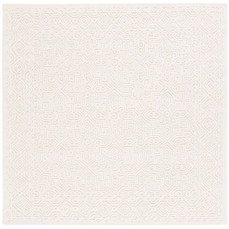 Ivory Wool 27" Square Tufted Handmade Decorative Rug