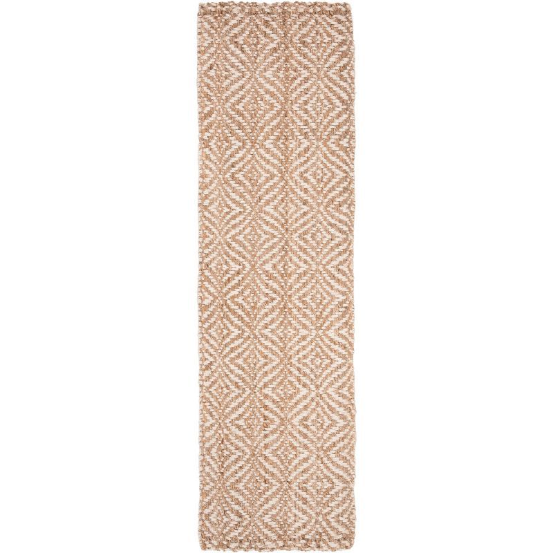 Ivory Geometric Hand-Knotted Jute Runner Rug - 2'6" x 10'