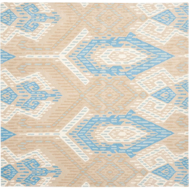 Blue and Ivory Hand-Tufted Wool Square Area Rug