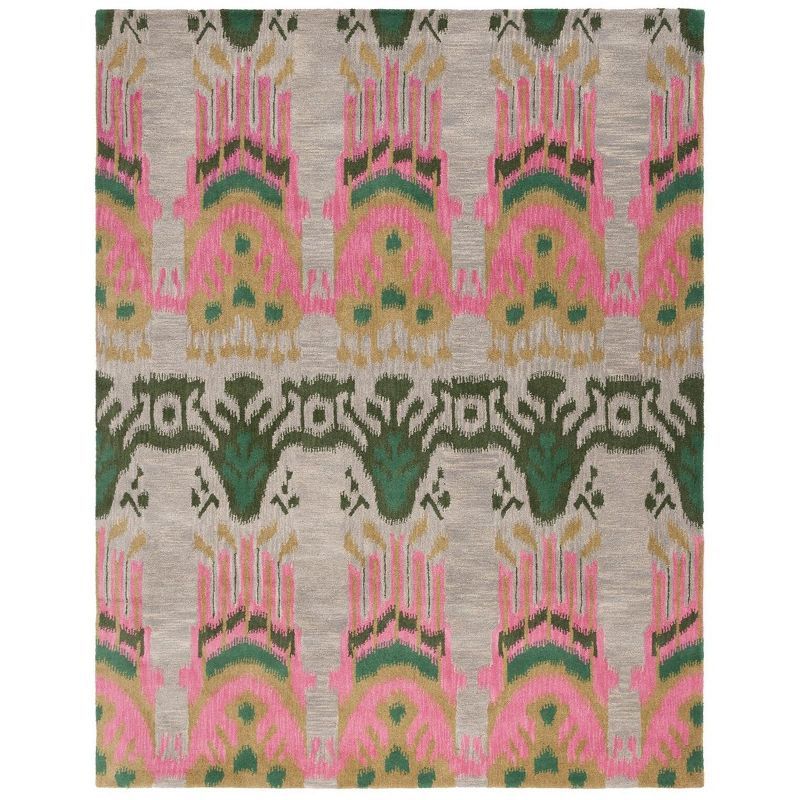 Beige and Yellow Ikat Wool Hand-Tufted Area Rug 9' x 12'