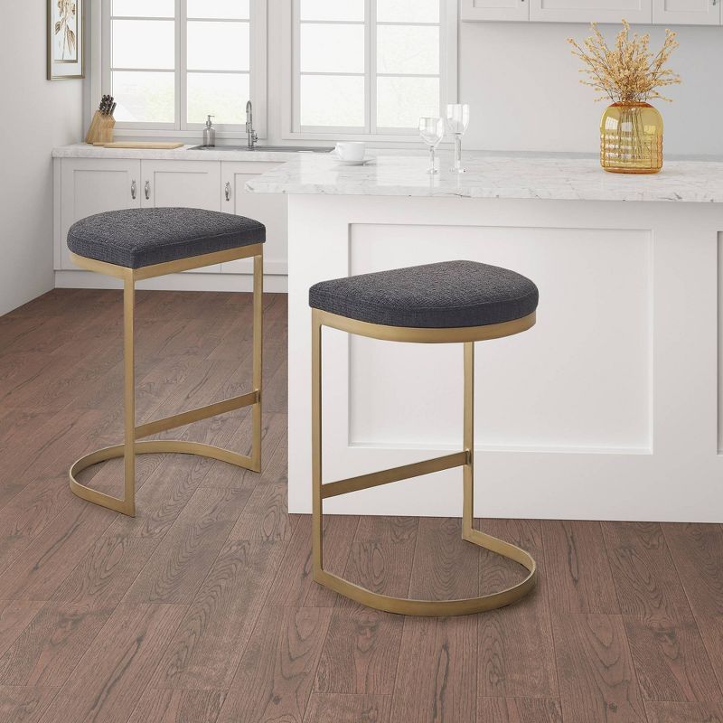 Eugene Swivel Backless Counter Stool in Charcoal and Antique Gold