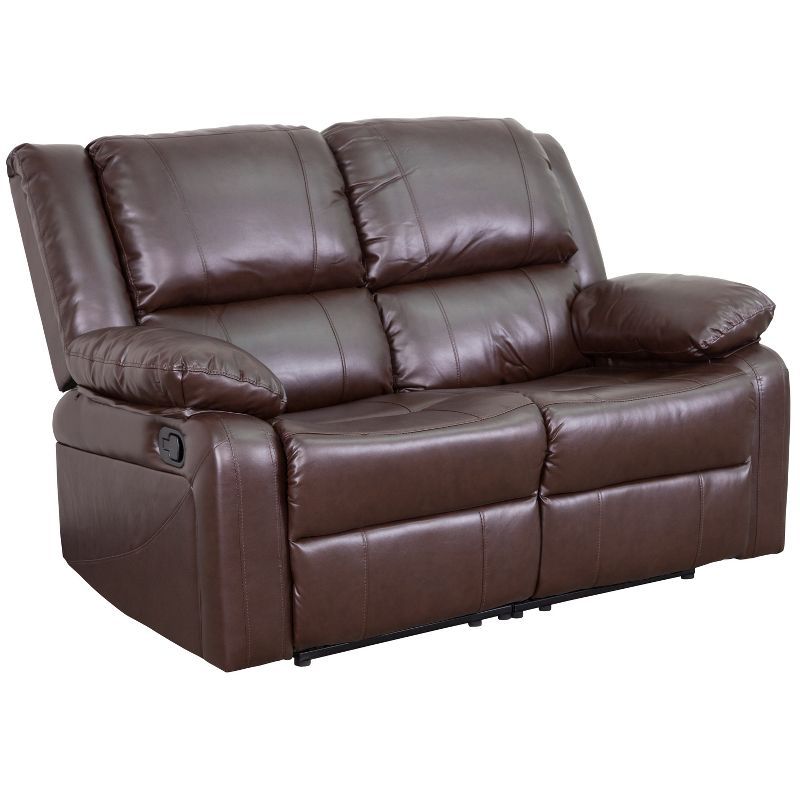 Harmony Series 56'' Brown Faux Leather Pillow-Top Loveseat Recliner