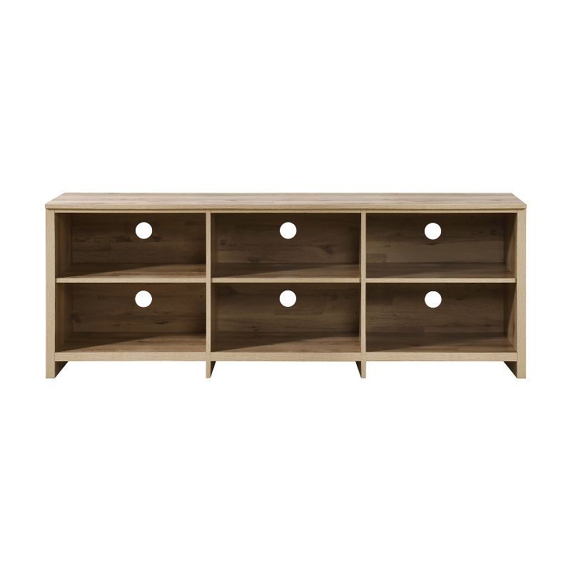 65 in. Oak Engineered Wood TV Stand with 6 Open Shelves