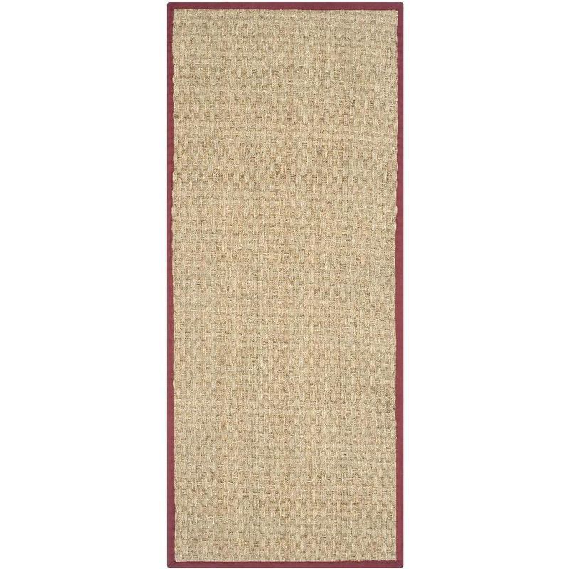 Natural and Red Seagrass Runner Rug with Cotton Border