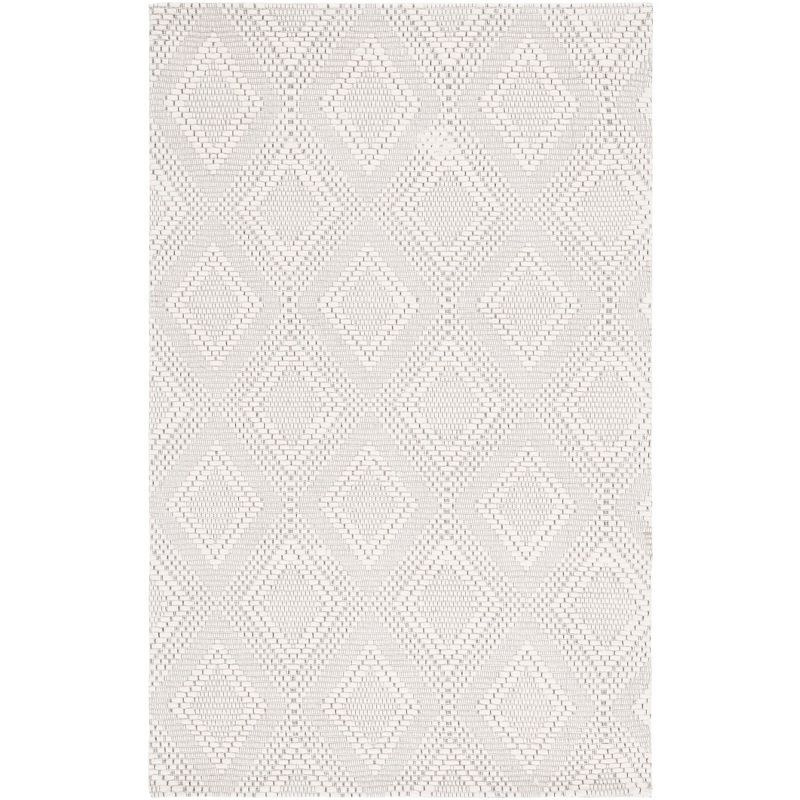 Ivory Diamond Pattern Handwoven Wool Area Rug, 3' x 5'