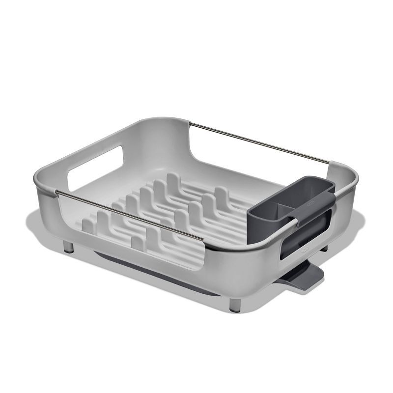 Gray Stainless Steel Large Capacity Dish Rack with Utensil Cup