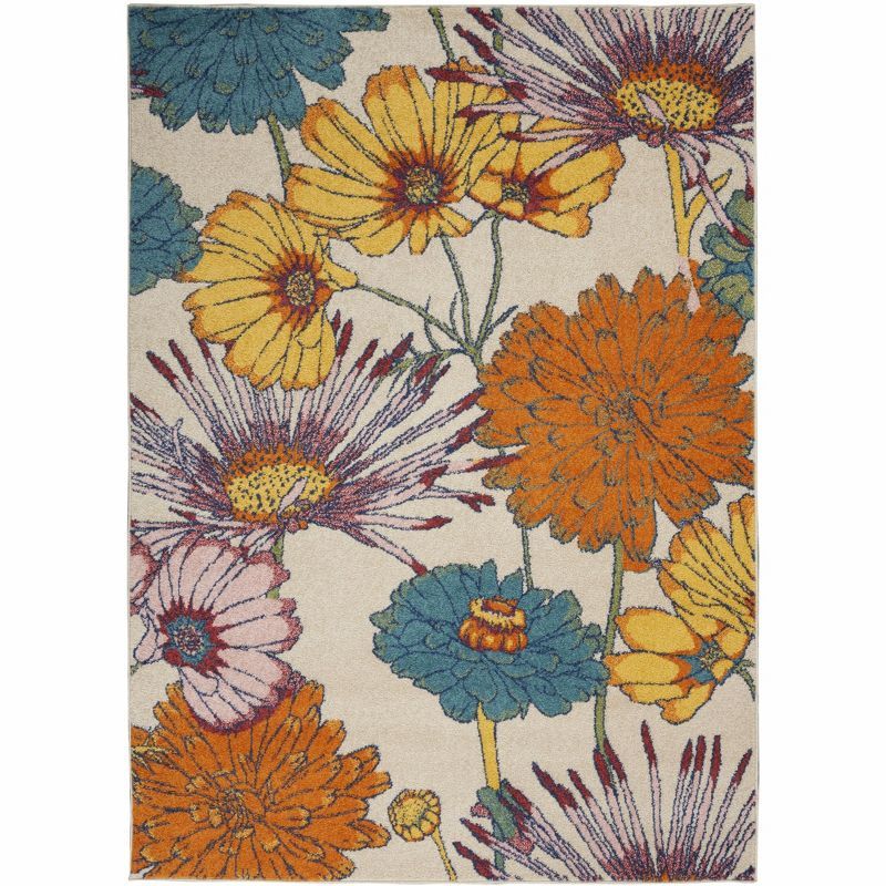 Allur Ivory Multicolor Floral Synthetic 5'3" x 7'3" Area Rug