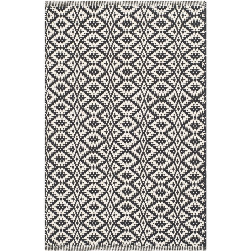 Ivory and Black Hand-Woven Cotton Wool Montauk Area Rug