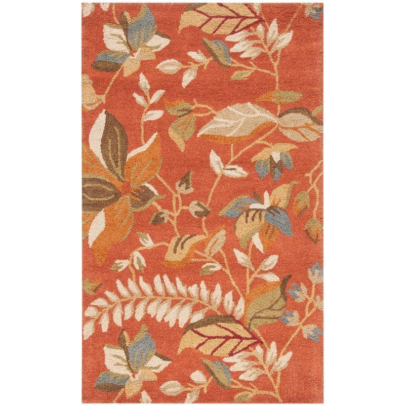 Rust Multi Floral Handmade Wool 3' x 5' Area Rug