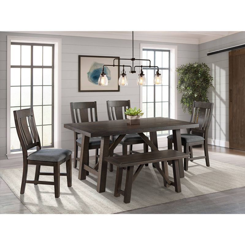 Carter Rustic Gray 6-Piece Dining Set with Cushioned Chairs & Bench