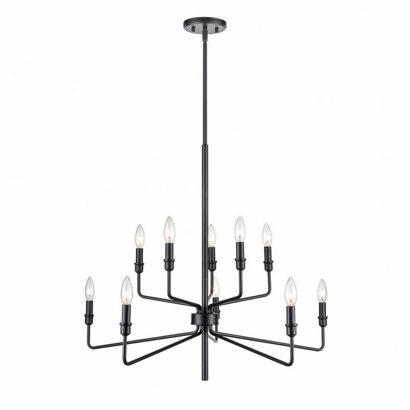 Matte Black 10-Light Metal Candle Chandelier