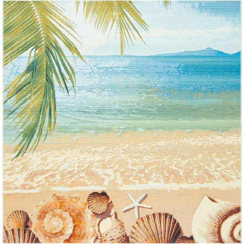 Tropical Breeze 6' Square Blue Synthetic Outdoor Rug