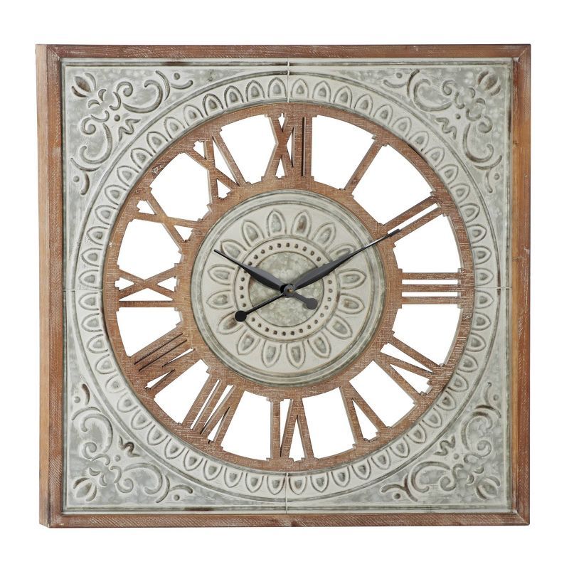 36" Brown and Gray Metal Scroll Farmhouse Wall Clock