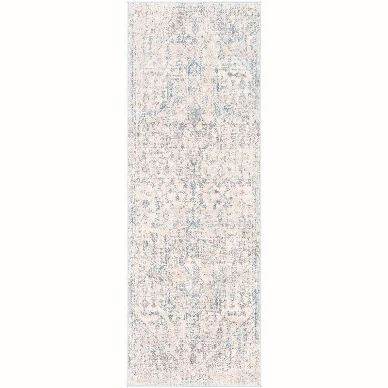 Isere Ivory and Blue Synthetic Fur Runner Rug 2'7" x 7'3"