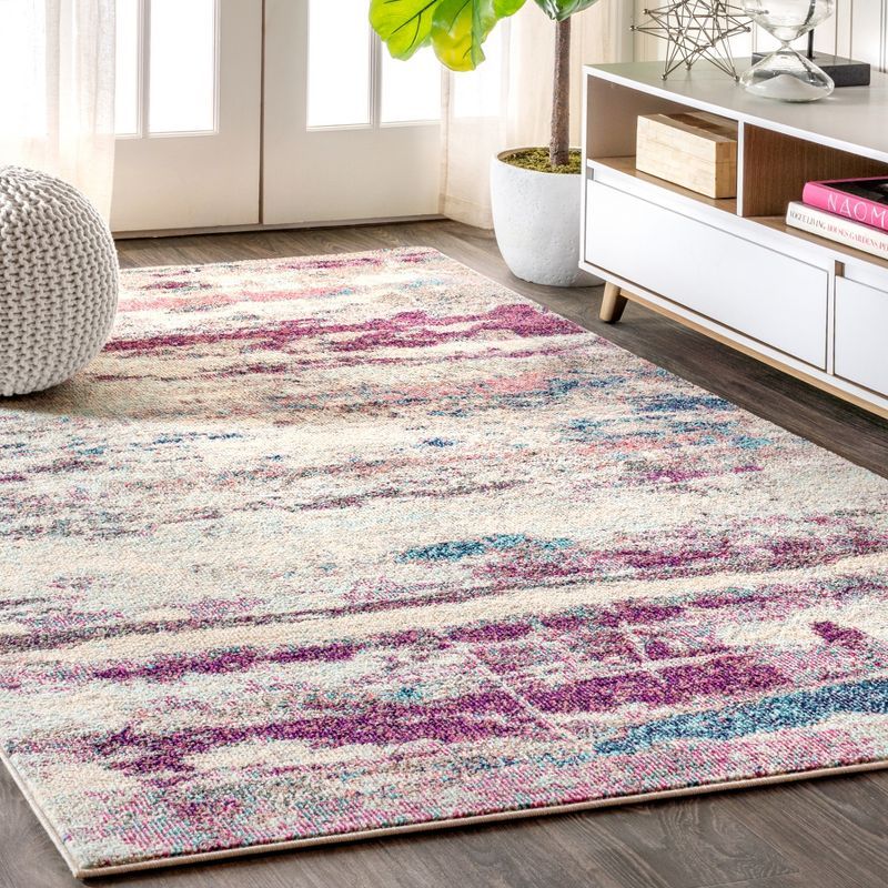 Abstract Brushstroke Blue Synthetic 4' x 6' Area Rug