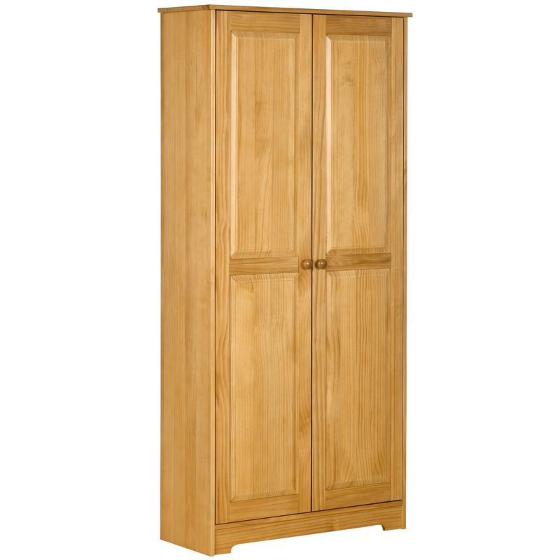 HOMCOM 67" Brown Pinewood Kitchen Pantry Storage Cabinet