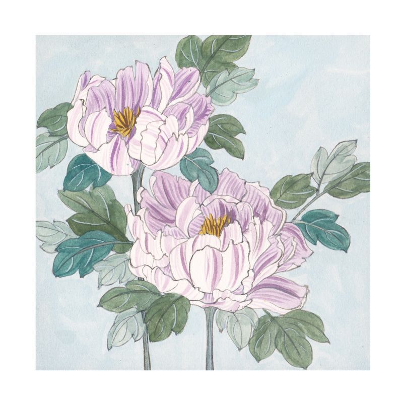 Lavender Peonies on Blue Canvas Art with Wood Frame