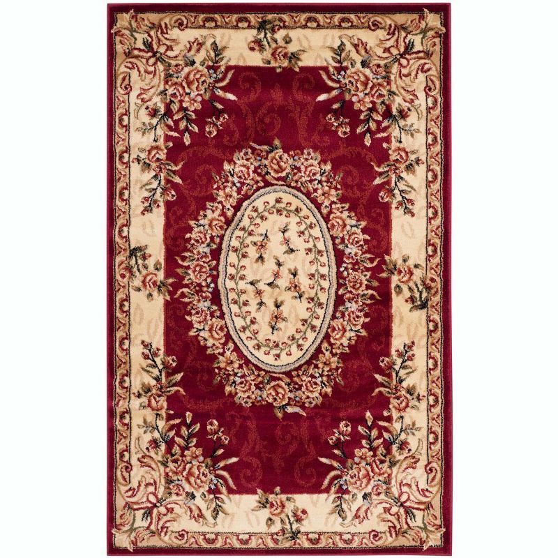 Red and Ivory Floral Synthetic Stain-Resistant Area Rug, 12' x 15'