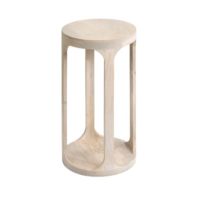 Whitewashed Mango Wood Round Drink Table, 12x12x23