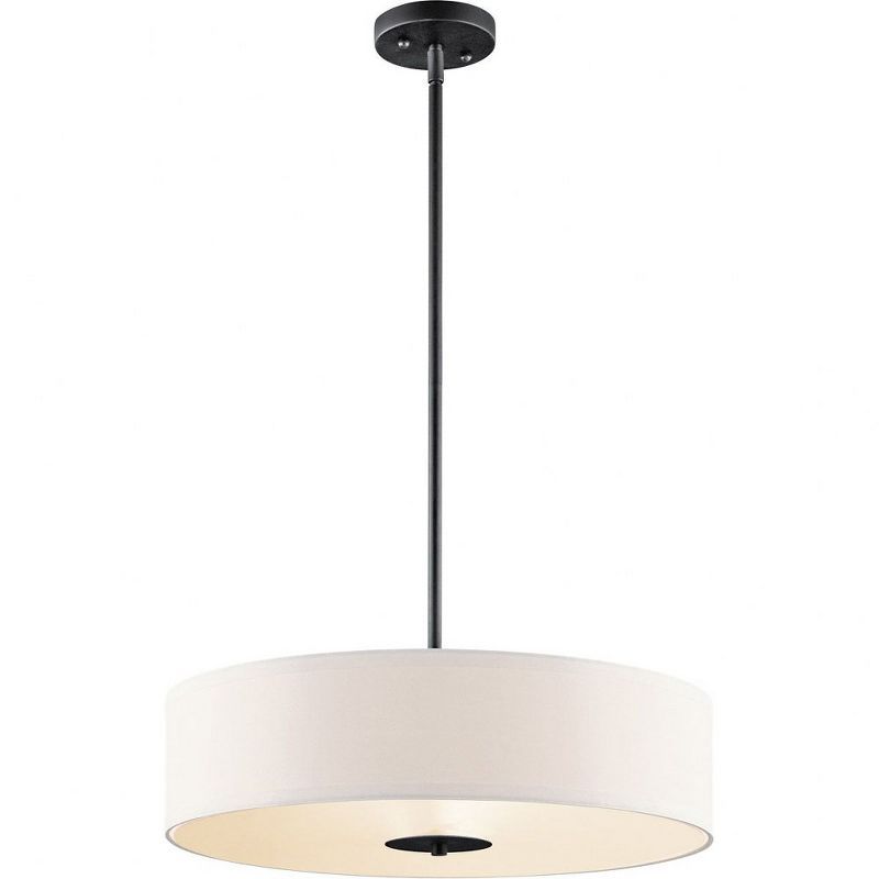 Black Steel Drum Pendant Light with White Shade